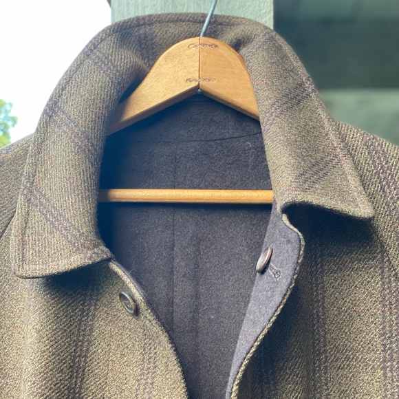 Chrysalis England Reversible Tweed Melton Wool Green Brown Check Overcoat 40 - Picture 2 of 14